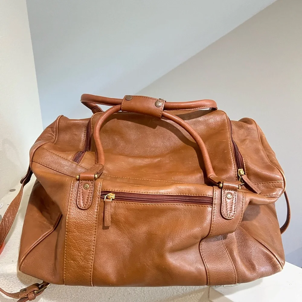 Vintage Hidesign Large Brown Leather Duffle Bag  Travel Weekender Carryon Bag